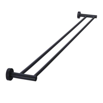 Round Brass Double Towel Rail - Matte Black - 900Mm