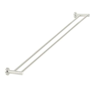 Round Brass Double Towel Rail - Pvd Brushed Nickel - 900Mm