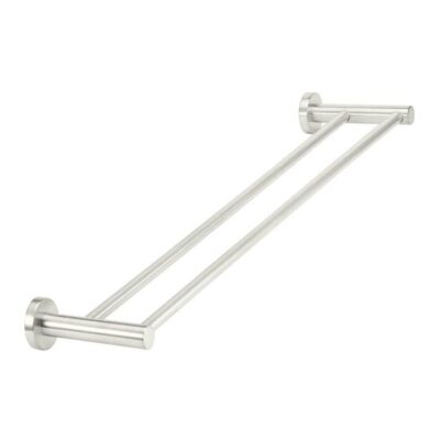 Round Brass Double Towel Rail - Pvd Brushed Nickel - 600Mm