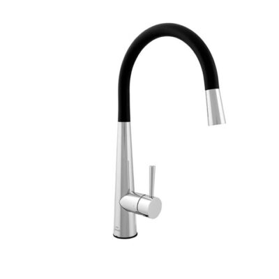 Nuova Calare Round Pull Out Kitchen Mixer Tap - Gooseneck - Matte Black And Chrome