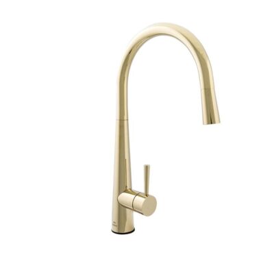Nuova Calare Round Pull Out Kitchen Mixer Tap - Gooseneck - Champagne Gold