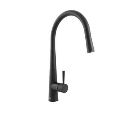 Nuova Calare Round Pull Out Kitchen Mixer Tap - Gooseneck - Matte Black