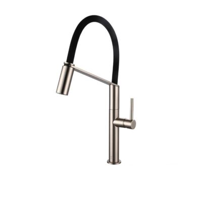 Cori Pull Down Kitchen Mixer Tap - Brushed Nickel With Black Silicone