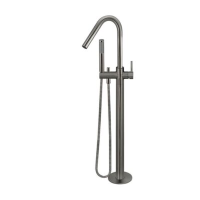 Round Floor Standing Bath Mixer And Hand Shower - Pvd Shadow