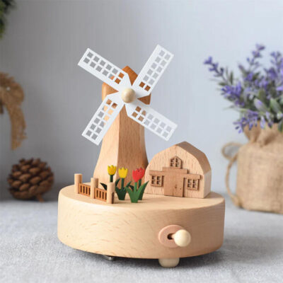 Dutch Windmill Wooden Music Box