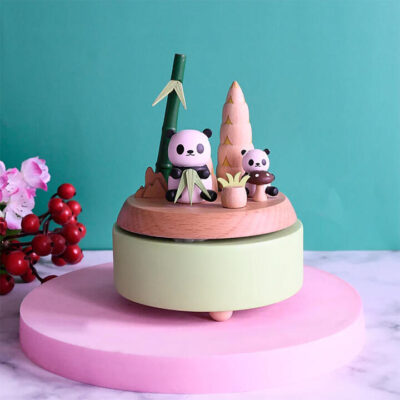 Pandas Relaxing Wooden Music Box