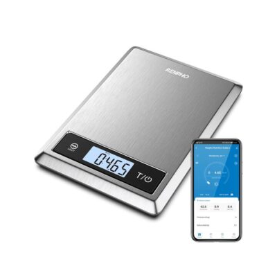 Renpho Smart Nutrition Scale - Ble - 3Xaaa - 9X6.3X0.8 Inch - Grey Stainless Steel (Up To 11Lb)